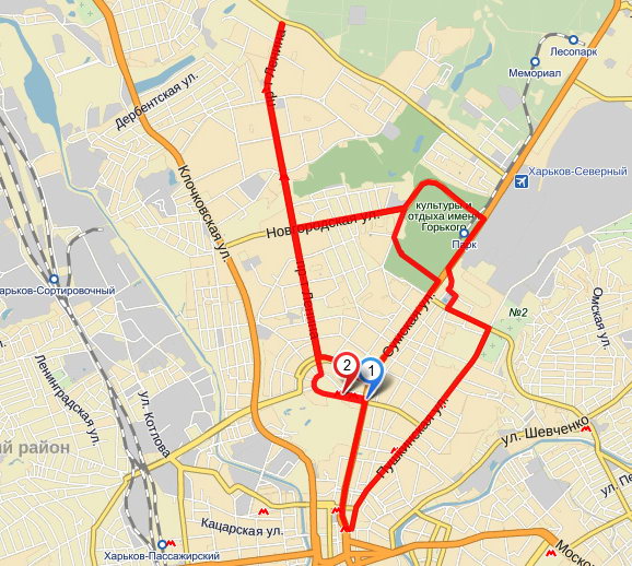 Карта полу-марафона в Харькове в апреле 2014